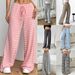 Women's Casual Striped Solid Color Elastic Drawstring Cotton Straight Pants Autumn Winter Style Clothing_ecoleips.com