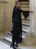 Hugcitar 2025 Mesh Long Sleeve Black See Through Cardigan Lace Up Sexy Midi Dress Summer Women Fashion Beach Party Club Outfit_ecoleips.com