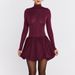 Women Elegant Slim‑Fit A‑Line Dress, High Neck Long Sleeve Design, Waist Cinching & Ruched Detail, Feminine Flared Skirt_ecoleips.com