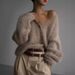 Women's V-Neck Knit Cardigan Cozy Faux Mink Fur Oversized Sweater Coat, Loose Fit Long Sleeve Open Front Casual Top (Beige/Gray/Pink/White)"_ecoleips.com