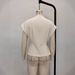 Stylish And Simple European And American Semi-turtleneck Collar Short-sleeved Beige Fabric Waist Style With Button Women's Top_ecoleips.com