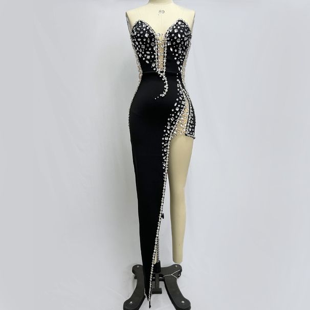 Women's Clothing Tube Top Beaded Sexy Celebrity Bandage Long Skirt Dress Female_ecoleips.com