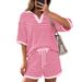 Women's Casual Striped Sweater Set Short Sleeve Spring Summer New Arrival Clothing_ecoleips.com