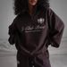 Women's Clothing Half-Zip Printed Sweatshirt – Casual Streetwear Pullover With Letter Graphic (S-L, Coffee Brown)_ecoleips.com