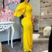 Women's Clothing Classic Solid Color Asymmetrical Collar Button Jumpsuit Casual Hollow Out Wide Leg Pants Women's Romper_ecoleips.com