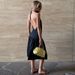 Women's Deep V Neck Backless Halter Neck Dress Sexy Tie up Waist Slit European American Style Casual Dress_ecoleips.com