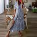 Cross-border European And American Spring/summer New Women's Mid-length Sleeve With Tassels, Loose Bohemian Print V-neck_ecoleips.com