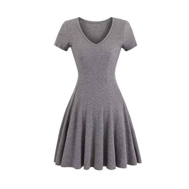 Women's Clothing Pure Desire Style Spring New Hot Girl Sexy V Neck Short Sleeved A Line Short Skirt Female Style Solid Color Slim Dress_ecoleips.com