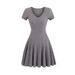 Women's Clothing Pure Desire Style Spring New Hot Girl Sexy V Neck Short Sleeved A Line Short Skirt Female Style Solid Color Slim Dress_ecoleips.com
