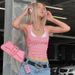 European American Style Women's Sleeveless Vest U-Neck Rhinestone Letter Print Casual Fashion Sexy Top for Spring 2024_ecoleips.com