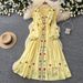 Women's Ethnic Style Embroidered Dress with Waist Cinching Belt Long Sleeves V Neck A-Line Long Skirt Elegant And Classy Summer Dress_ecoleips.com