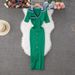 Women's Clothing Contrast Color Polo Collar Sweater Dress Fashion Pocket Hip Long Skirt Short Sleeve Embroidery Knitted Dress_ecoleips.com
