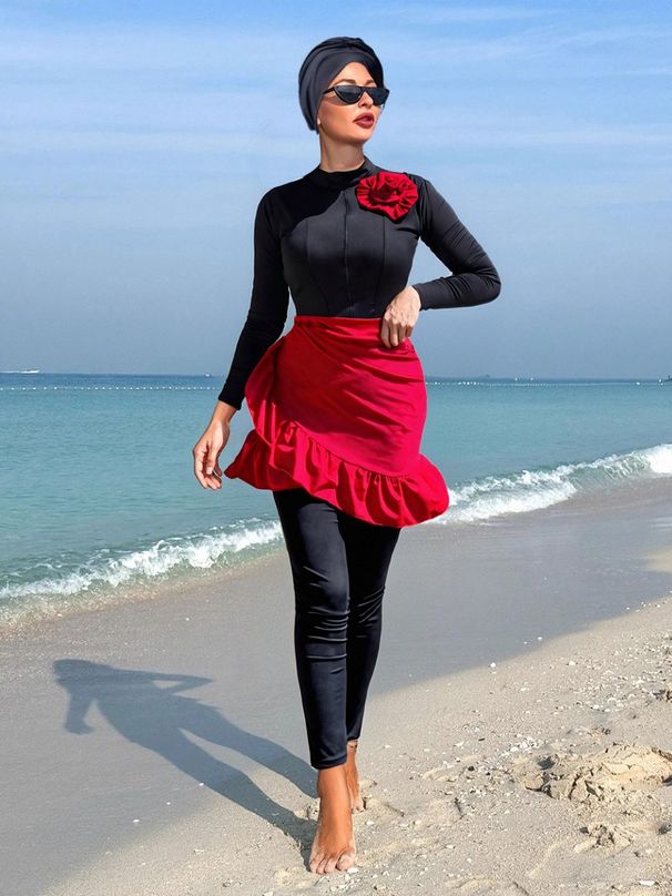 Conservative Sunscreen Swimwear For Women Floral Design High Elasticity Suitable For Swimming And Water Sports_ecoleips.com