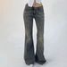 Amazo Europea Ad America Style Ew Vitage Washed Deim Jeas, Slimmig Straight Low-rise Flared Log Pats For_ecoleips.com