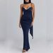 Women Solid Color Slim Fit Round Neck Strappy Sexy Long Dress Elegant Bodycon Party Casual Evening Long Dress For Women_ecoleips.com