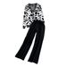 Women's Knitted Sweater & Pants Set – Loose Fit V-Neck Mid-Length Jacket With High-Waist Drapey Pants (Black/Brown/Grey, One Size)_ecoleips.com