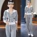 Trendy Hooded Cardigan & Wide-Leg Pants Set – Slimming Acrylic Lounge Wear (M-4XL, Pink/White)_ecoleips.com