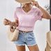 Women's Summer Fashion Loose T-Shirt V Neck Batwing Short Sleeve Solid Color Lace European American Style Top for Vacation_ecoleips.com