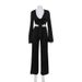 10756 Women's Fashion Sleeve Tie Short Top Hollow Out Split Long Pants Elegant Two-Piece Set_ecoleips.com