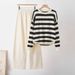 Women's Autumn Winter Knitted Sweater Set Color Block Long Sleeve Fashion Casual Cross Border European American Style Clothing_ecoleips.com