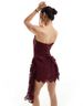 K Fashionable One Shoulder Slim Strapless Fishbone Tight Lace Mini Hip Hugging Dress_ecoleips.com