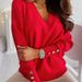 V-Neck Long Sleeve Knit Sweater – Casual Button Cuff Pullover For Women_ecoleips.com