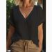 Women's Clothing V Neck Short Sleeved Cotton And Linen Women's Clothing Tops And Shirts_ecoleips.com