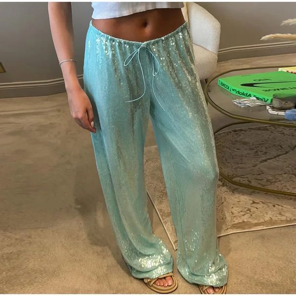 New Women's Sequined Loose Fit Long Pants European American Style Fashionable Unique Cross Border Clothing for Commuting Versatile_ecoleips.com