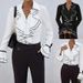 Women's Clothing Spring New Solid Color Casual Ruffled Trumpet Sleeve Shirt Tops_ecoleips.com