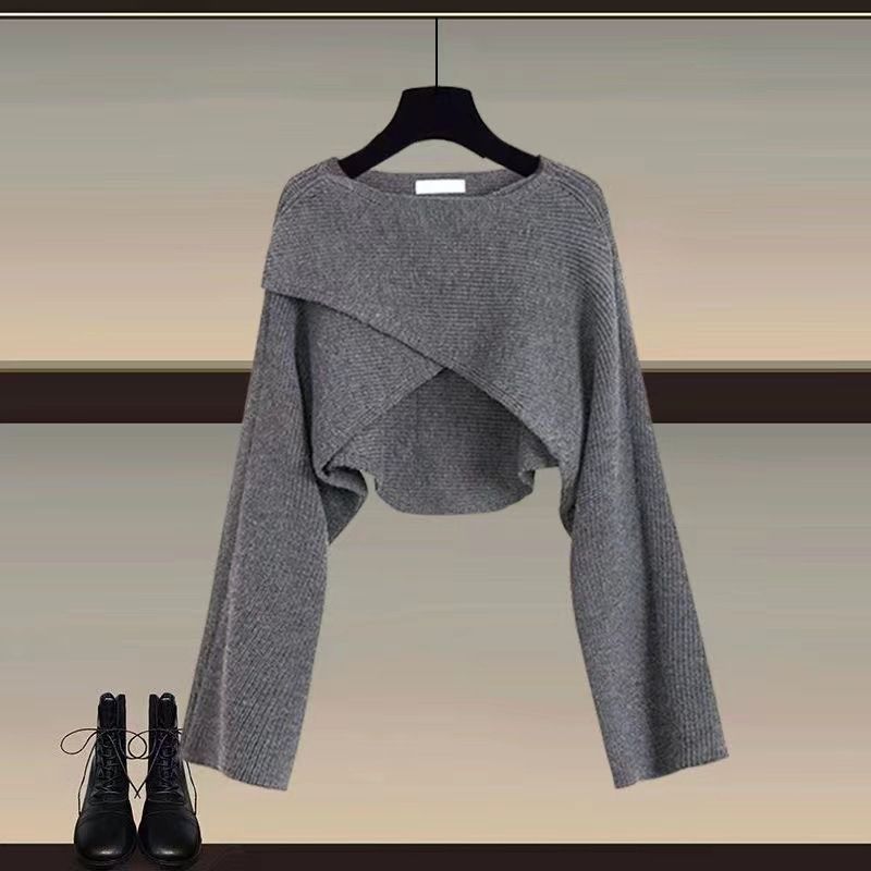 Women's Clothing Knitted Sweater Shirt Wide Leg Pants Three Piece Suit_ecoleips.com