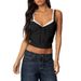 Sweet And Spicy Girl's Lace Trimmed Low-Cut Contrasting Color Double Strap Two-Piece Bow Decorated Camisole_ecoleips.com