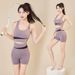 Peach Color Block Yoga Quick-Dry High-Waist Hip-Lifting Fitness Shockproof Running Sports Suit For Women_ecoleips.com