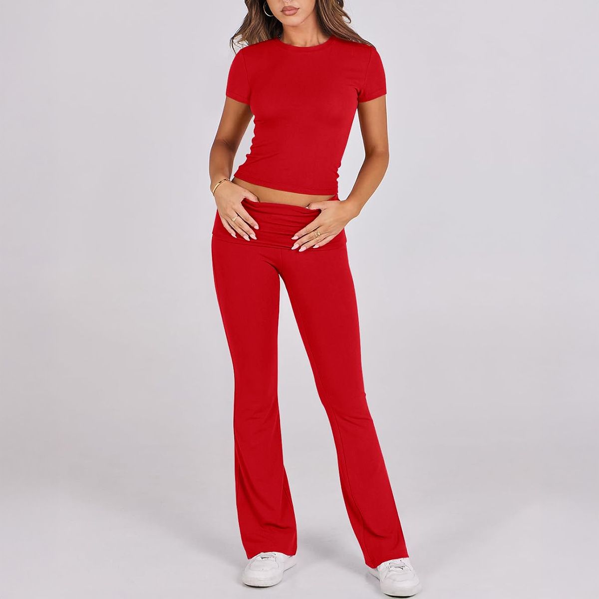 Women's Clothing Spring And Summer Foreign Trade Casual Solid Color Slim Short Sleeved Long Pants Suit_ecoleips.com