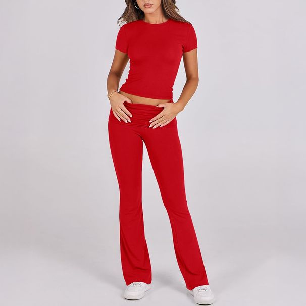 Women's Clothing Spring And Summer Foreign Trade Casual Solid Color Slim Short Sleeved Long Pants Suit_ecoleips.com