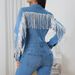 Women's Clothing Ins New Fashion Tassel Long Sleeve Denim Jumpsuit_ecoleips.com