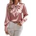 Popular Autumn Long Sleeve Bow Satin Women's Shirt Shirt Top Women's_ecoleips.com