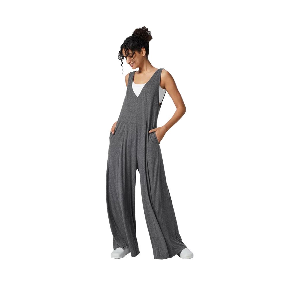 Voya Women's New Casual And Lazy Deep V-design Slimming Pants With Large Legs And Jumpsuit_ecoleips.com
