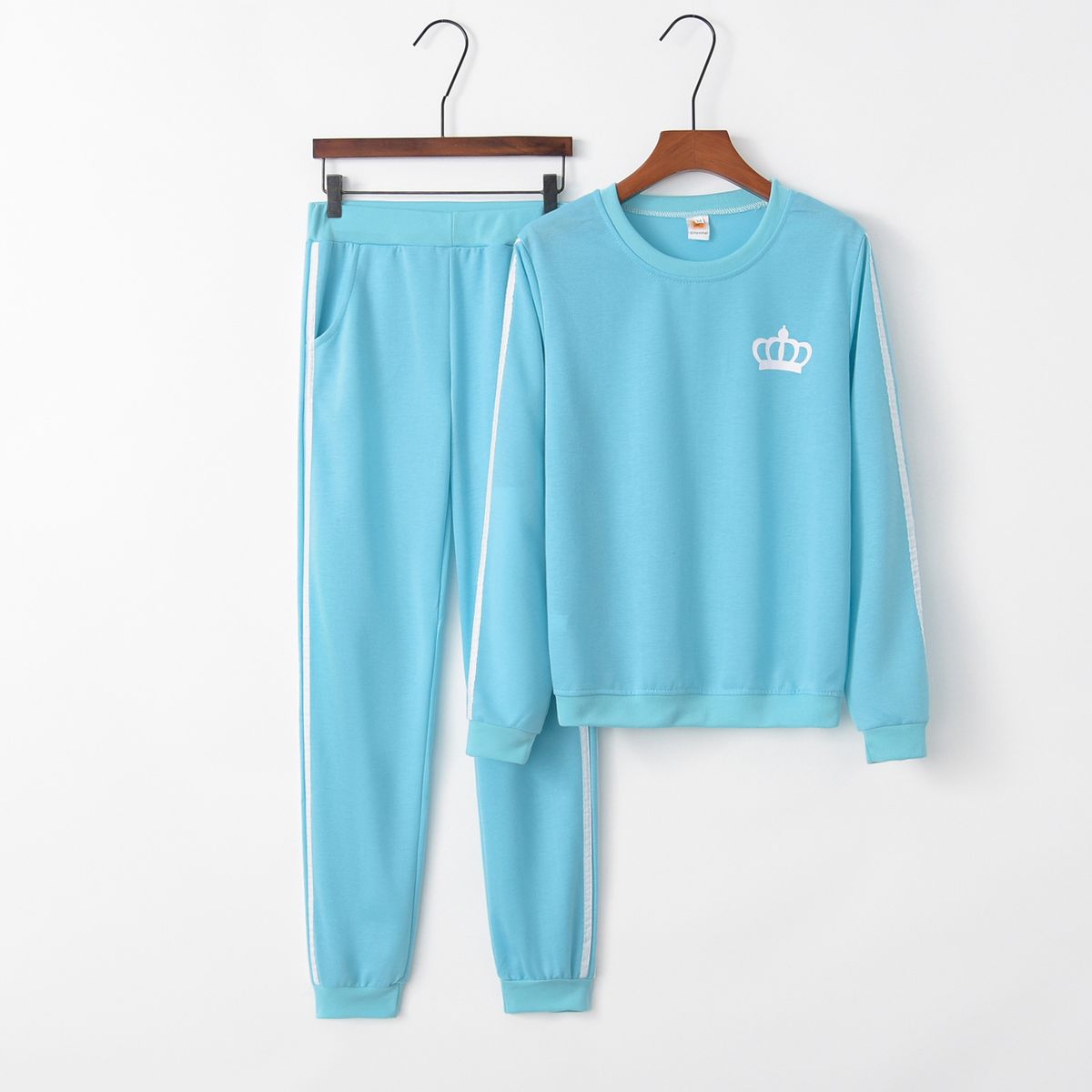 Women's Clothing Autumn And Winter New Hot Crown Printed Round Neck Sweater Pants Suit Women_ecoleips.com