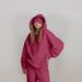Women's Solid Color Hooded Eye Mask & Top Two-Piece Set - Cozy Winter Outfit, Loose Fit, Long Sleeve, Casual Elegance_ecoleips.com