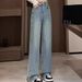 American Retro Wide-leg Jeans For Women, Spring And Autumn, High-waisted, Loose-fitting, Drapey, Floor-length, Slimming,_ecoleips.com