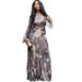 Elegant Maxi Dress for Women Asymmetric Neckline Printed Flowy Ruffle Detail Slim Fit Silhouette_ecoleips.com