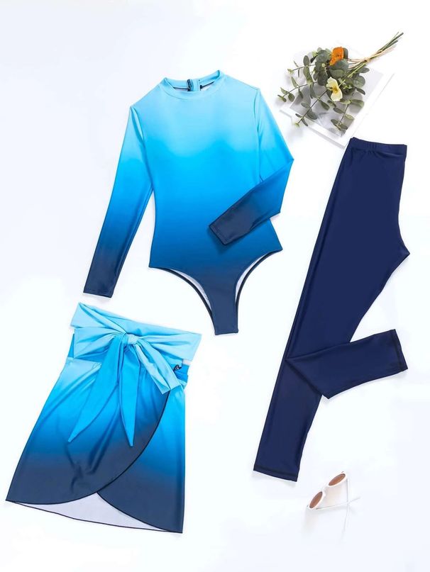 Women's Clothing Gradient One Piece Swimsuit Women Sexy High Elasticity Three Piece Set Beach Holiday Style Swimsuit_ecoleips.com