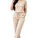Women's Style Spring Summer Two Piece Set Round Neck Short Sleeve T-Shirt Unique Letter Print High Waisted Drawstring Straight Leg Pants_ecoleips.com