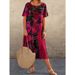 European And American Fashion Cross Border 2022 Casual Printed Dress for Women Summer Short Sleeve Loose round Neck Wide Long Skirt_ecoleips.com