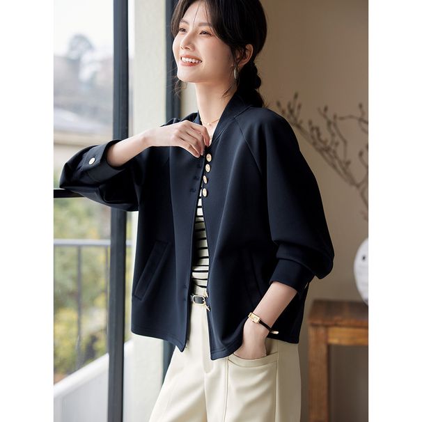 Raglan Sleeve Comfortable Pique 2024 Spring New Casual Versatile Women's Baseball Jacket With A Stylish Design_ecoleips.com