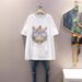 Pure Cotton Heavy-duty Trendy Rhinestone Glasses Tiger Pattern Short-sleeve T-shirt, New Summer Fashion, Loose Fit, Plus_ecoleips.com