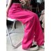 Women's Clothing Rose Red Pink Summer Loose Straight Pink High Street Retro Red Jeans Trousers Men And Women_ecoleips.com