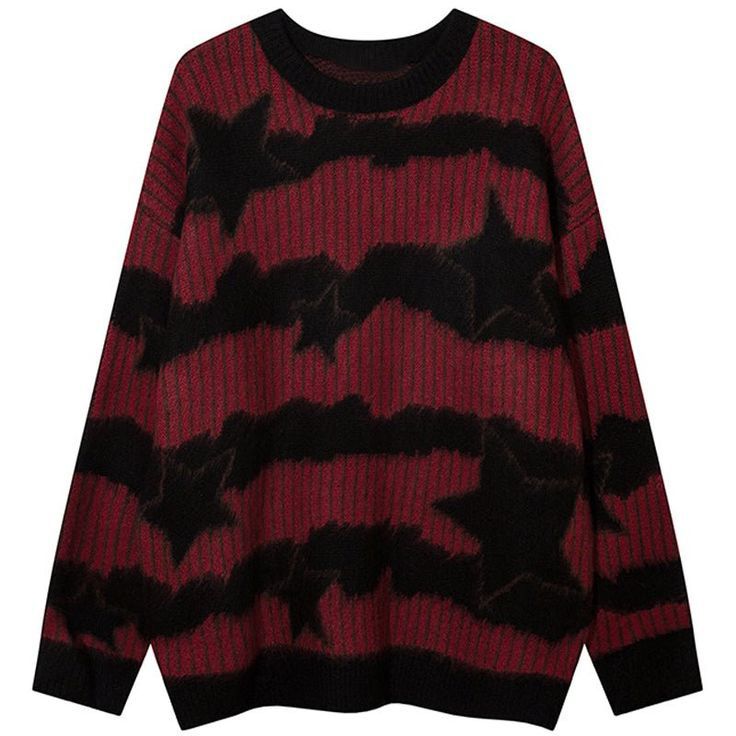 Vintage Americana Striped Star Jacquard Sweater Unisex Oversized Loose Knit Top Casual Pullover_ecoleips.com