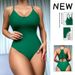 Women's Sexy High Waist One-Piece Swimsuit - European & American Solid Color With Back Lace-Up Design For Beach & Pool_ecoleips.com