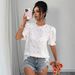 Women's Casual Lace Bubble Short Sleeve Shirt Top Hollowed Out Design Summer Fashion_ecoleips.com